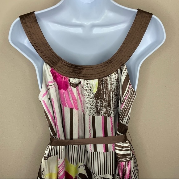 Size 4 Silk Multicolored Floral Oc By Oc Belted Dress Sleeveless Satin Pullover - Picture 7 of 11